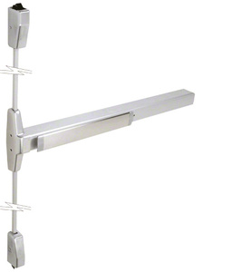 Von Duprin® Surface Mounted Vertical Rod Panic Exit Device with Smooth Case Satin Chrome Finish 36” x 84” Exit Only
