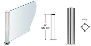 PP08 Elegant Series Post for 3/8" (10 mm) Glass, Brushed Stainless 24" High, 1-1/2" Diameter, 4-Way Post
