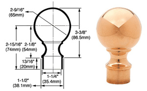 CRL Polished Brass Ball End Cap for 1-1/2" Tubing