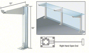 CRL Brite Anodized 18" High Right Hand Open End Design Series Partition Post with 12" Deep Top Shelf