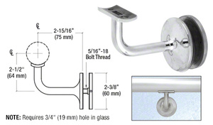 CRL Polished Stainless Pismo Series Glass Mounted Hand Rail Bracket for 1-1/2" and 1.66" Diameter Hand Rail Tubing
