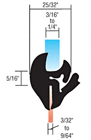 CRL One-Piece Self-Sealing Universal Weatherstrip for 3/32" to 9/64" Panel or 3/16" to 1/4" Glass