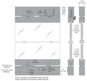 CRL-Blumcraft® Brushed Stainless 1301-CM Display Case Double Door and Sidelite with Mounting Bars - 3/8" Tempered Glass