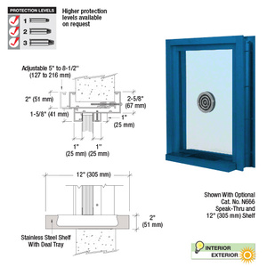 CRL Custom Powder Paint (Specify) Aluminum Clamp-On Frame Exterior Glazed Exchange Window With 12" Shelf and Deal Tray