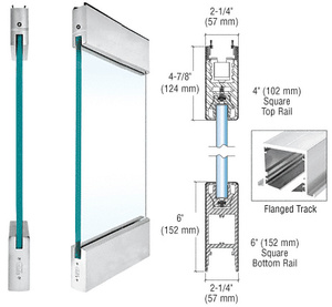 CRL Brushed Stainless Type 1 Flanged SPS with 4" Square Rail on the Top and 6" Square Rail on the Bottom