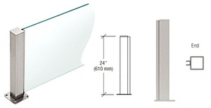 PP43 Plaza Series Post for 3/8" (10 mm) Glass, Brushed Stainless 24" High, 1-1/2" Square, End Post