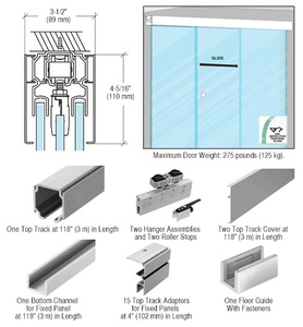 CRL70 Satin Anodized Series Single Sliding Door with Two Fixed Panels Ceiling Mount Kit