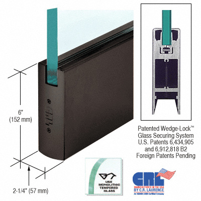 CRL Black Bronze Anodized 3/4" Glass 6" Square Door Rail Without Lock - Custom Length