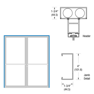 CRL-U.S. Aluminum Clear Anodized Up and Over Frame for Pair of Doors Prepped Center Hung Overhead Concealed Closers