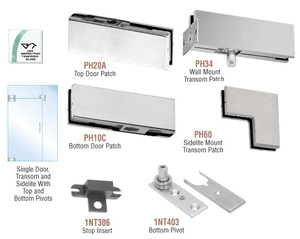 CRL Brushed Stainless North American Patch Door Kit for Use With Fixed Transom and One Sidelite - Without Lock