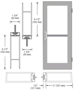 CRL-U.S. Aluminum Clear Anodized Custom Single Series 550 Wide Stile Butt Hinged Entrance Door For Panic and Overhead Concealed Door Closer