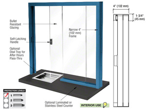 CRL Powder Painted Bullet Resistant Level 1 Manual Sliding Service Window