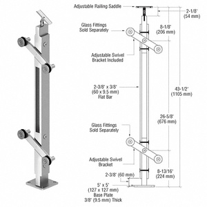 CRL Polished Stainless 42" P4 Series 180 Degree Center Post Railing Kit