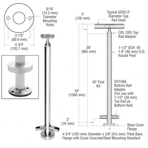 CRL Polished Stainless 42" CRS Stainless Steel 135 Degree Angle Post Kit