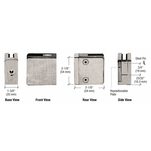 CRL Brushed Nickel Z-Series Square Type Flat Base Zinc Clamp for 3/8" and 1/2" Glass with Repositionable Plate