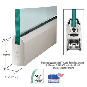 CRL Satin Anodized 5/8" Glass 4" Tapered Door Rail Without Lock - 35-3/4" Length