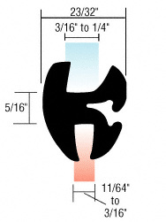 CRL Two-Piece Self-Sealing Universal Weatherstrip 11/64" to 3/16" Panel - 3/16" to 1/4" Glass