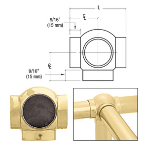 CRL Polished Brass 2-5/8" Ball Type Side Outlet Tee for 1-1/2" Thin Wall Tubing