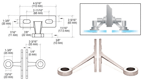 CRL Polished Stainless Double Arm Wall/Fin Mounted Fitting
