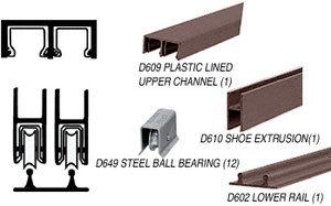 CRL Duranodic Bronze Anodized Track Assembly D609 Upper & D602 Lower Track with Steel Ball Bearing Wheels