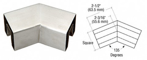 CRL Brushed Stainless 135 Degree Horizontal Corner for 1-1/2" Square Glass Cap Railing