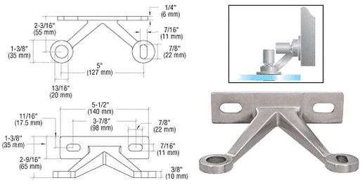 CRL Brushed Stainless Double Arm 'V' Wall/Fin Mounted Fitting