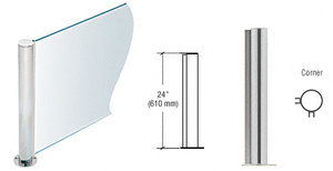 PP08 Elegant Series Post for 3/8" (10 mm) Glass, Brushed Stainless 24" High, 1-1/2" Diameter, Corner Post