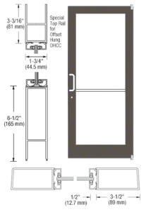 CRL-U.S. Aluminum Bronze Black Anodized Custom Single Series 400 Medium Stile Offset Pivot Entrance Door for Overhead Concealed Door Closer