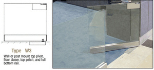 CRL Satin Anodized Wall Mount Swinging Gate with Top Pivot Plus Top Patch No Cap and Full Bottom Rail