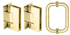 CRL Polished Brass Vienna Shower Pull and Hinge Set