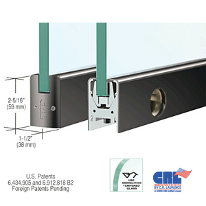 CRL Black Powder Coated 1/2" Glass Low Profile Square Door Rail With Lock - 35-3/4" Length