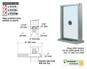 CRL Satin Anodized Aluminum Narrow Inset Frame Exterior Glazed Exchange Window With 18" Shelf and Deal Tray