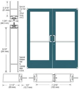 CRL-U.S. Aluminum Custom KYNAR® Paint Custom Pair Series 400 Medium Stile Offset Pivot Entrance Doors for Overhead Concealed Door Closers