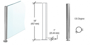 CRL Polished Stainless 18" x 1" SBPP08 Slimline Series Round 135 Degree Partition Post