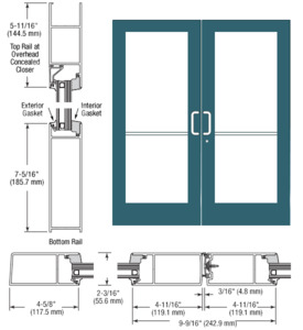 CRL-U.S. Aluminum Custom KYNAR® Paint IG600 Series Custom Pair StormFront™ Gear Hinged Entrance for Concealed Overhead Closer