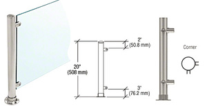 CRL Brushed Stainless 20" High 1" Round PP56 Slimline Series Straight Front Counter/Partition Corner Post