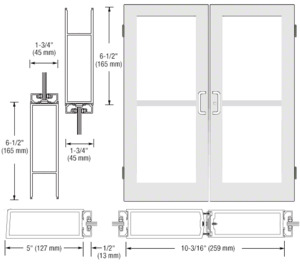 CRL-U.S. Aluminum White KYNAR® Paint Custom Size Pair Series 550 Wide Stile Butt Hinge Entrance Door For Panics and Overhead Concealed Door Closers