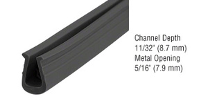 CRL Black Glazing Vinyl 11/32" Channel Depth 5/16" Metal Opening - 100' Roll