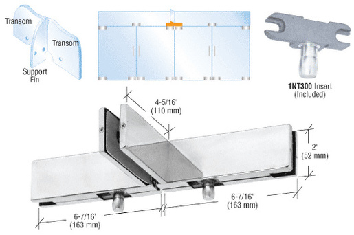 CRL Polished Stainless Double Transom Patch With Fin and Two 1NT300