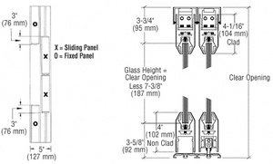 CRL Satin Brass OXXO Format Sliding Door Entrance System - 4" Top and Bottom Tapered Rail