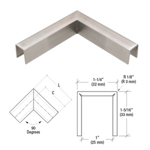 CRL Brushed Stainless 11 Gauge 90 Degree Horizontal Corner for 3/4" Glass Crisp Corner Low Profile Cap Rail