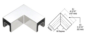 CRL 316 Polished Stainless Steel 90 Degree Horizontal Roll Formed Cap Rail Corner