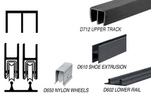 CRL Flat Black Track Assembly with Plastic Upper and Aluminum Lower Track with Nylon Wheels