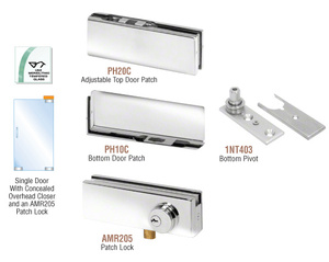 CRL Polished Stainless North American Patch Door Kit for Use with Overhead Door Closer - With Lock