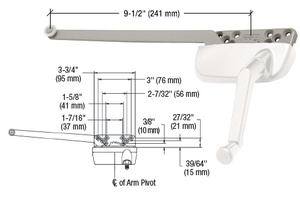CRL White Right Hand Ellipse Style Casement Operator with 9-1/2" Single Arm