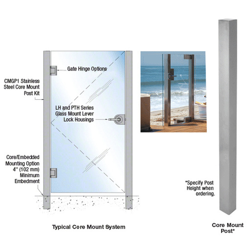 CRL Brushed Stainless Steel Core Mount Post Kit for Gates | CRL