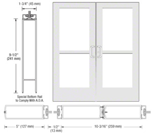CRL-U.S. Aluminum White KYNAR® Paint Custom Pair Series 550 Wide Stile Center Pivot Entrance Doors With Panics for Overhead Concealed Door Closers