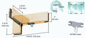 CRL Polished Brass Right Hand Sidelite Transom Patch with Support Fin Bracket and 1NT300 Insert