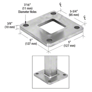 CRL Stainless Base Flange for 2" Outside Diameter Square Pipe Rail