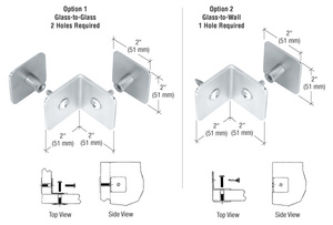 CRL Satin Chrome Bullet Resistant Protective Barrier System 90 Degree Top or Mid-Mount Outside Clamp